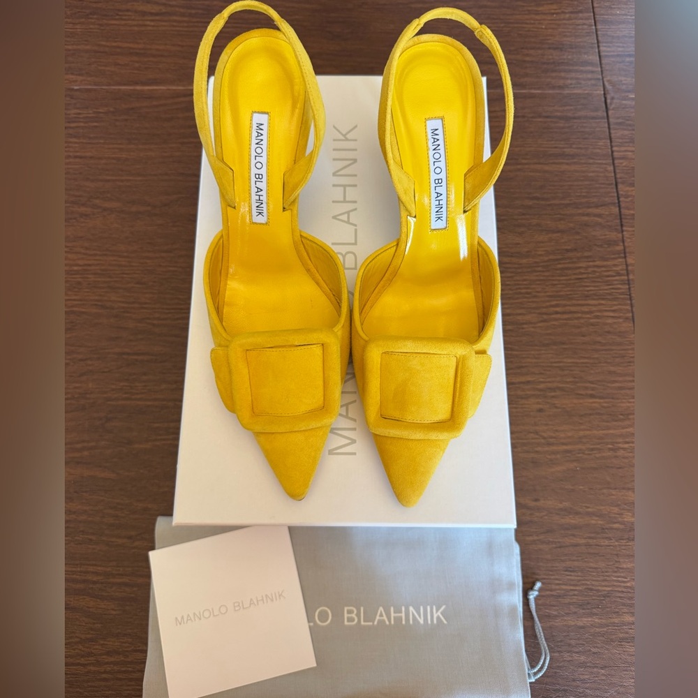 Manolo Blahnik Maysli Suede Buckle Slingback Pump
